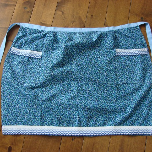Vintage Blue Floral Calico Handmade Apron
